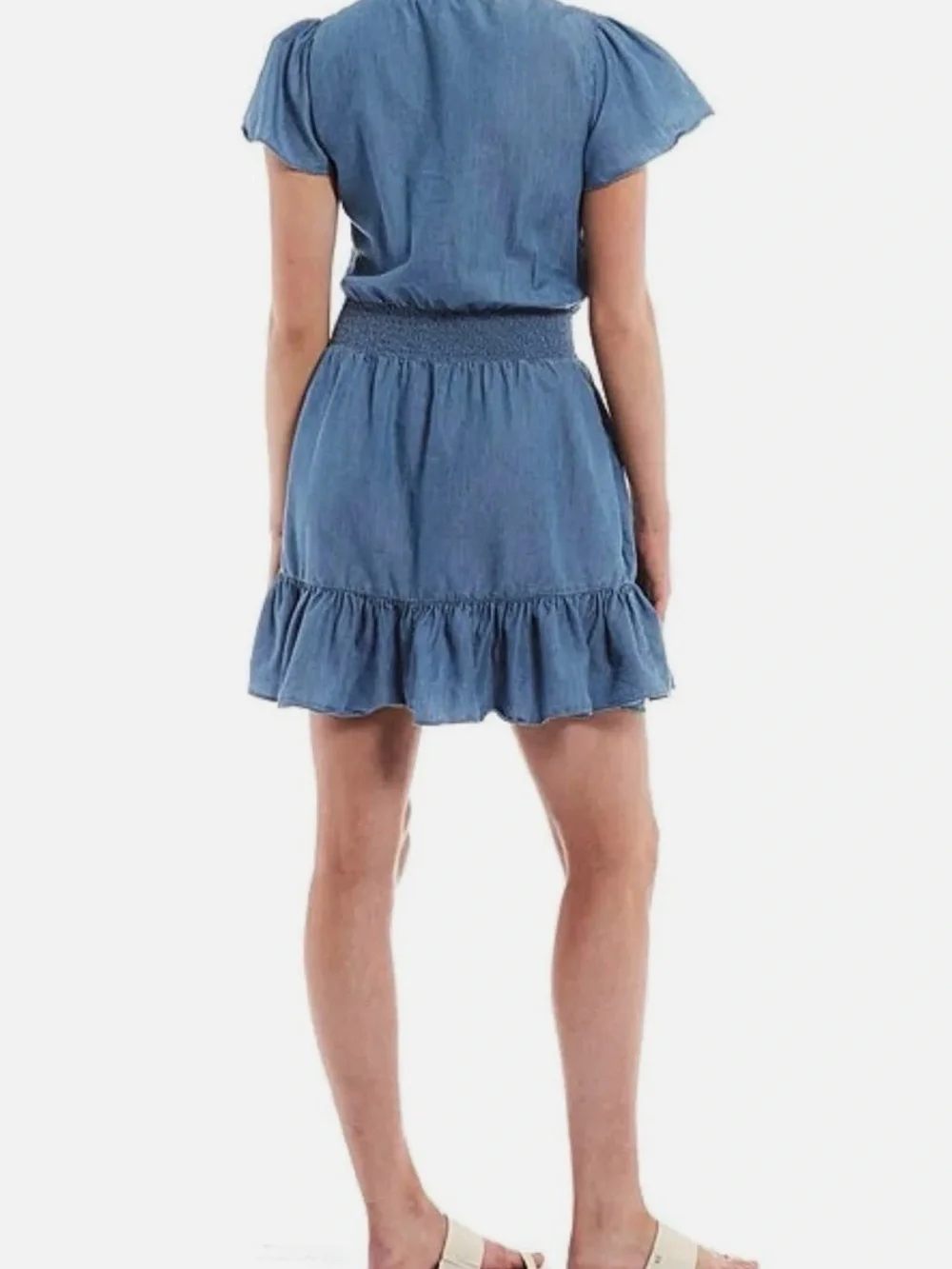 Michael Kors Blue Chambray Ruffle Wrap Mini Dress